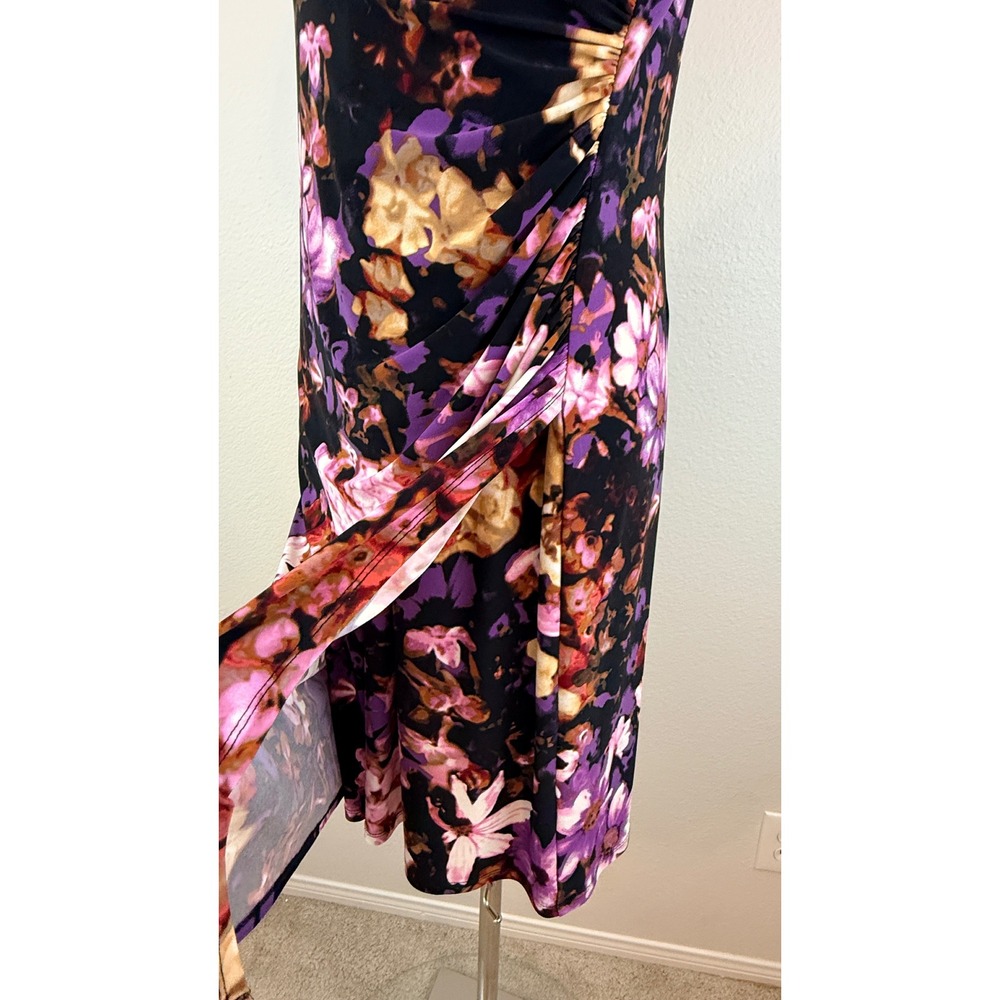 Lauren Ralph Lauren Floral Ruched Faux Wrap V-Neck Sheath Dress Purple Size 12 - Picture 7 of 7